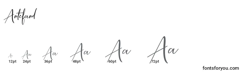 Размеры шрифта Antefand