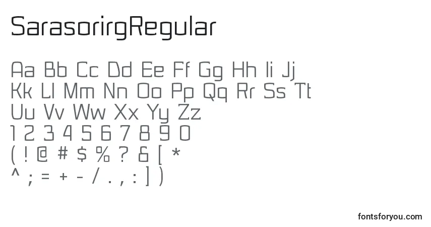 Czcionka SarasorirgRegular – alfabet, cyfry, specjalne znaki