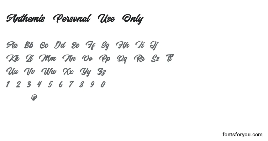 Schriftart Anthemis Personal Use Only – Alphabet, Zahlen, spezielle Symbole