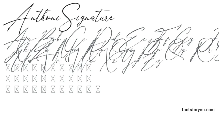 AnthoniSignature-fontti – aakkoset, numerot, erikoismerkit