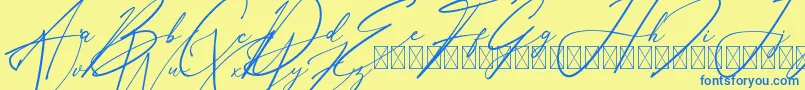 フォントAnthoniSignature – 青い文字が黄色の背景にあります。