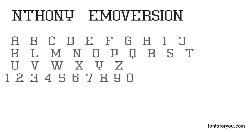 Schriftart Anthony Demoversion – Alphabet, Zahlen, spezielle Symbole