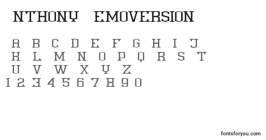 A fonte Anthony Demoversion (119747) – alfabeto, números, caracteres especiais