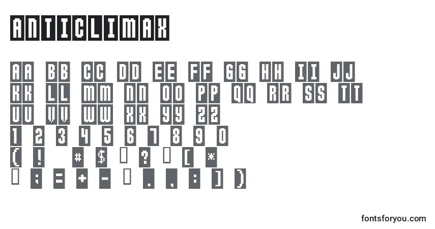 A fonte ANTICLIMAX (119751) – alfabeto, números, caracteres especiais