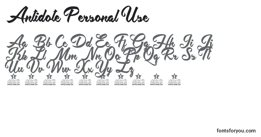 Czcionka Antidote Personal Use – alfabet, cyfry, specjalne znaki