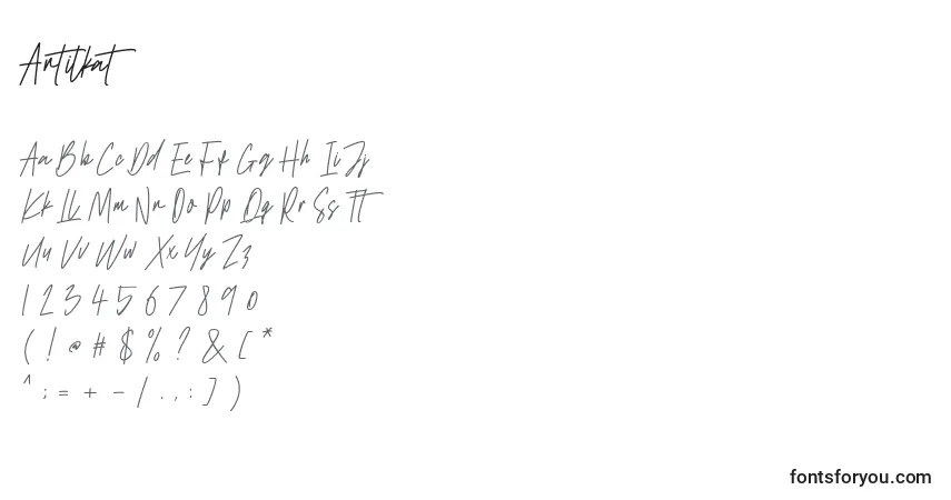Schriftart Antilkat – Alphabet, Zahlen, spezielle Symbole