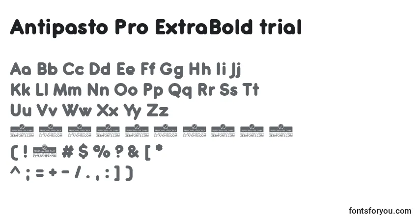 Schriftart Antipasto Pro ExtraBold trial – Alphabet, Zahlen, spezielle Symbole