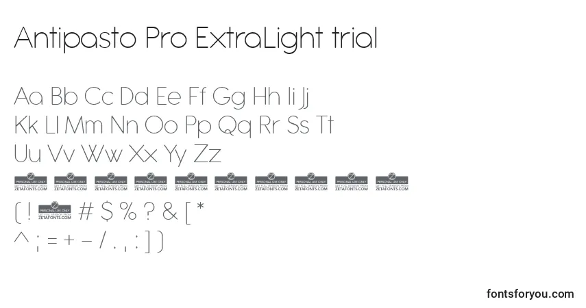 Antipasto Pro ExtraLight trial-fontti – aakkoset, numerot, erikoismerkit