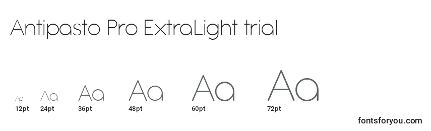 Размеры шрифта Antipasto Pro ExtraLight trial