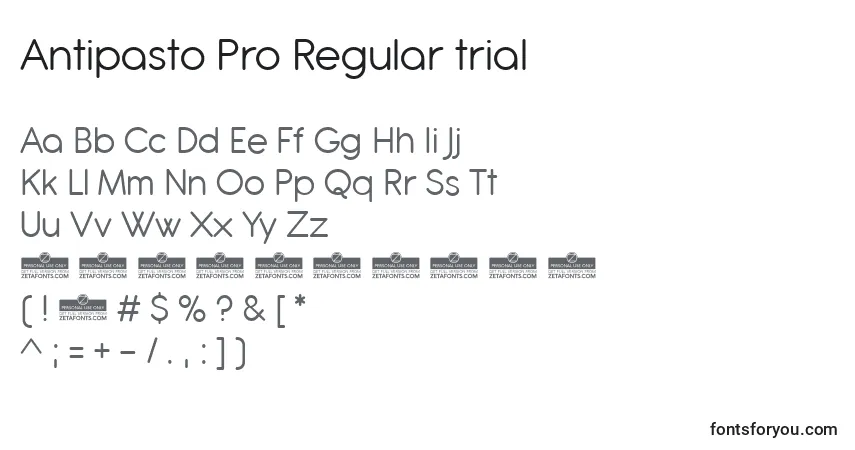 Шрифт Antipasto Pro Regular trial – алфавит, цифры, специальные символы