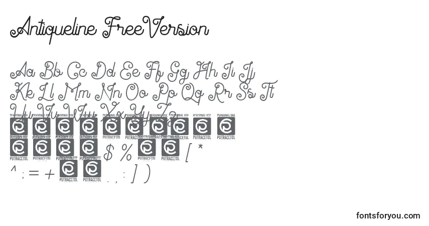 A fonte Antiqueline FreeVersion – alfabeto, números, caracteres especiais