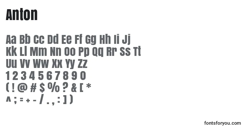 Шрифт Anton (119762) – алфавит, цифры, специальные символы