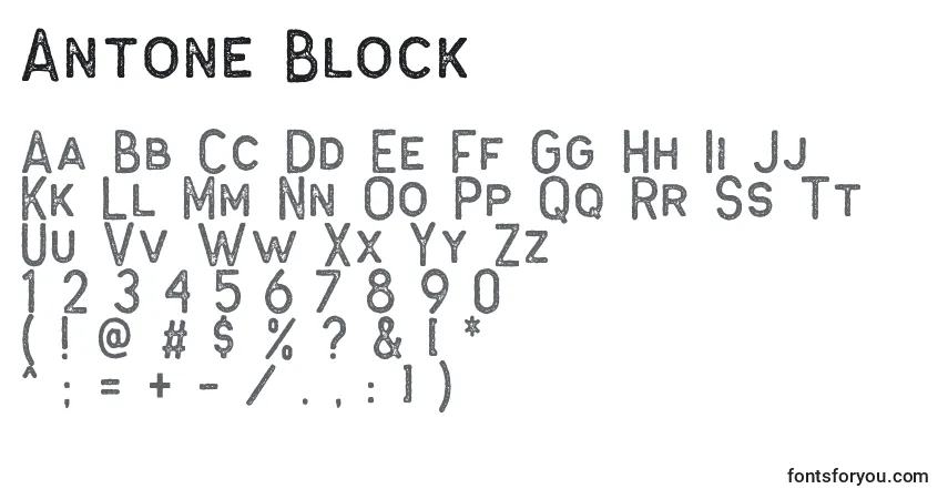 A fonte Antone Block – alfabeto, números, caracteres especiais