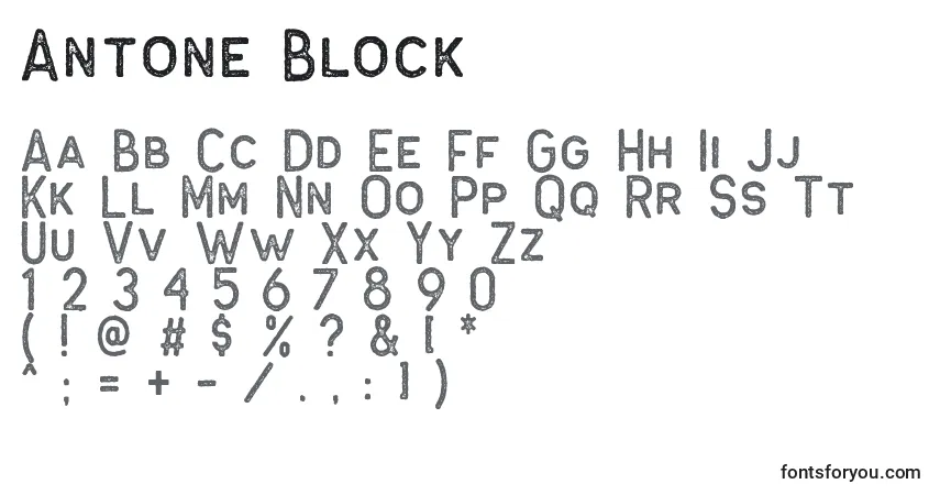 Schriftart Antone Block (119764) – Alphabet, Zahlen, spezielle Symbole
