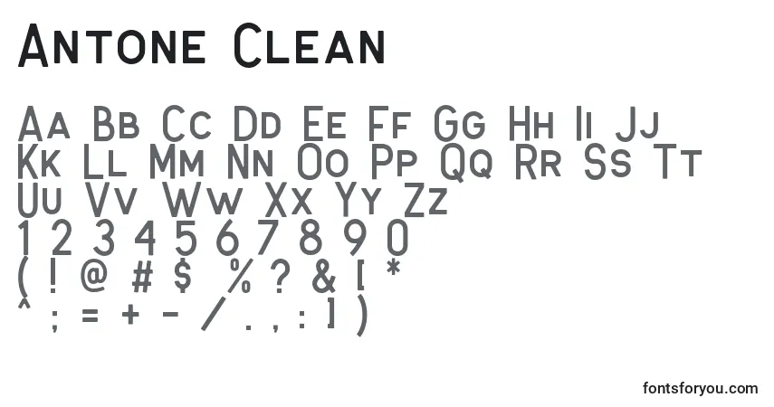 A fonte Antone Clean – alfabeto, números, caracteres especiais
