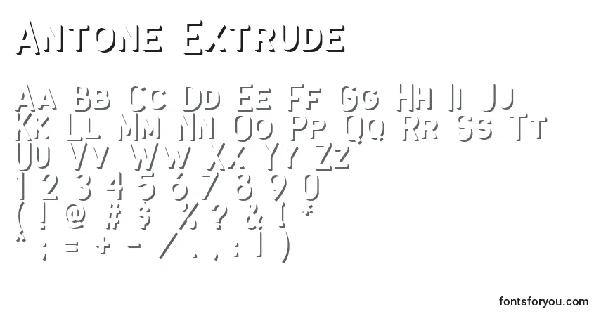 Шрифт Antone Extrude – алфавит, цифры, специальные символы
