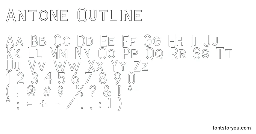 Шрифт Antone Outline (119769) – алфавит, цифры, специальные символы