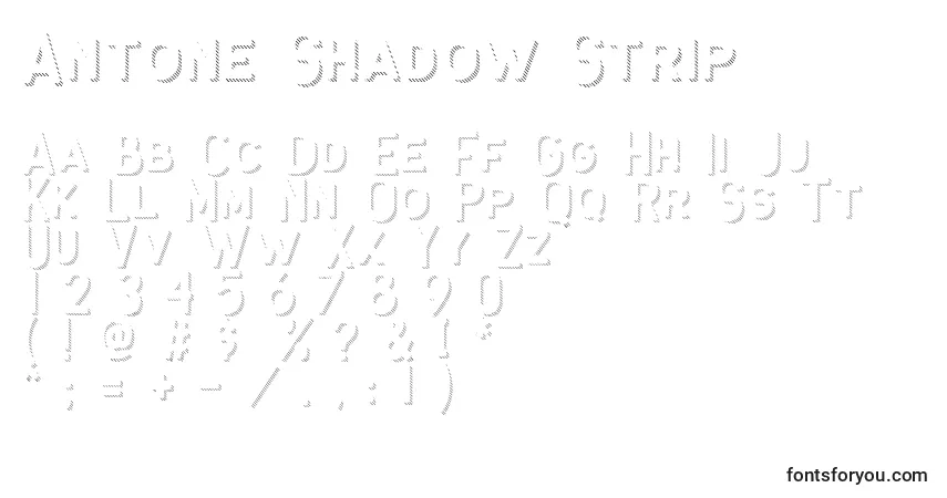 Шрифт Antone Shadow Strip – алфавит, цифры, специальные символы