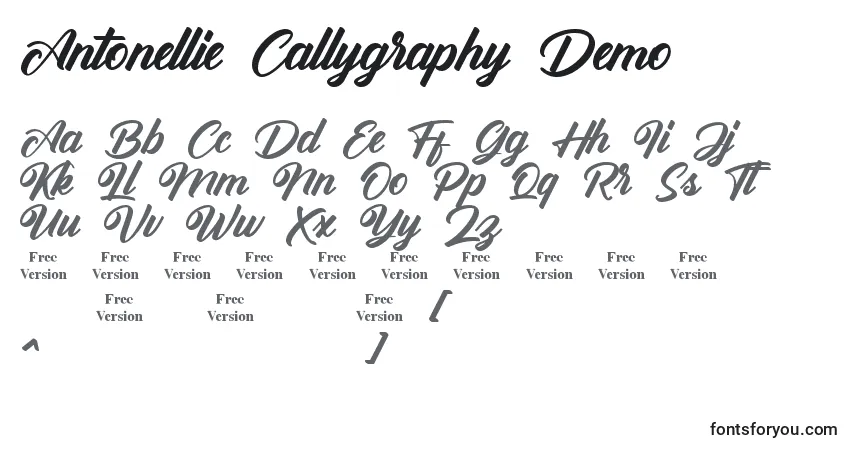 Antonellie Callygraphy Demo Font – alphabet, numbers, special characters