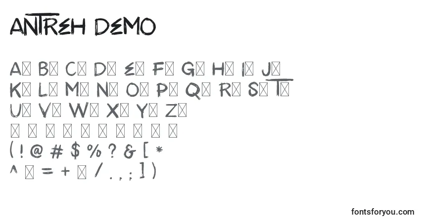 Schriftart ANTREH DEMO – Alphabet, Zahlen, spezielle Symbole