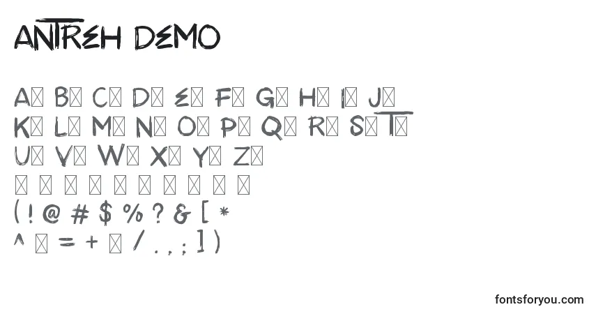 ANTREH DEMO (119780)フォント–アルファベット、数字、特殊文字