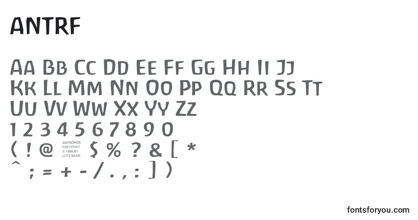 A fonte Antrf    (119781) – alfabeto, números, caracteres especiais