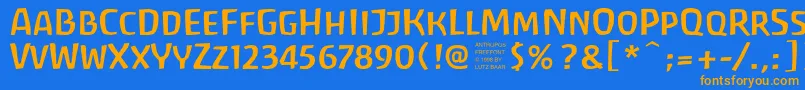 フォントantrf    – オレンジ色の文字が青い背景にあります。