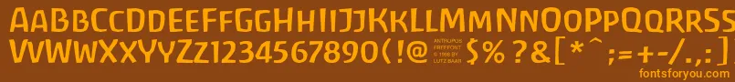 フォントantrf    – オレンジ色の文字が茶色の背景にあります。