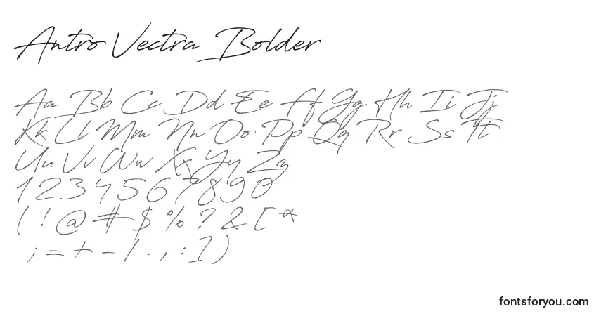 Шрифт Antro Vectra Bolder – алфавит, цифры, специальные символы