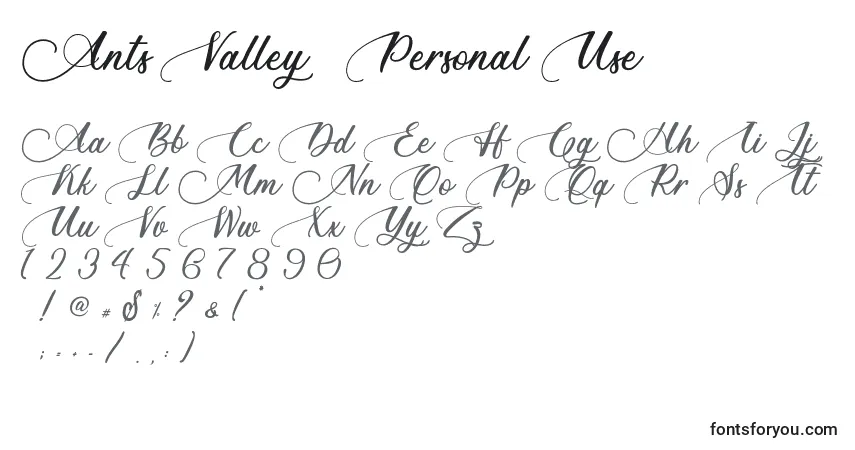 A fonte Ants Valley   Personal Use – alfabeto, números, caracteres especiais