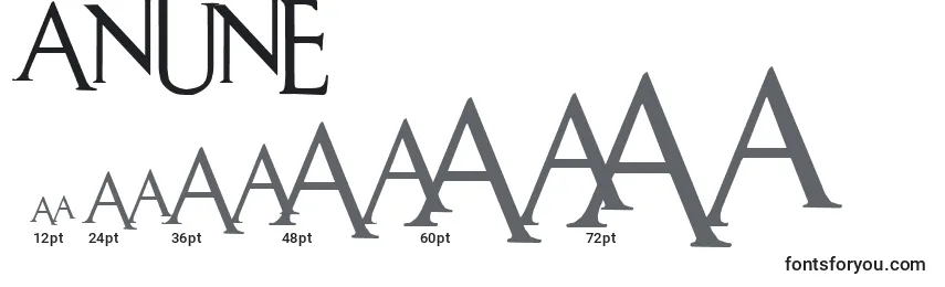 Размеры шрифта ANUNE    (119786)