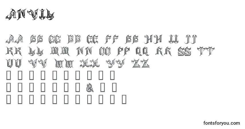 Schriftart ANVIL (119787) – Alphabet, Zahlen, spezielle Symbole