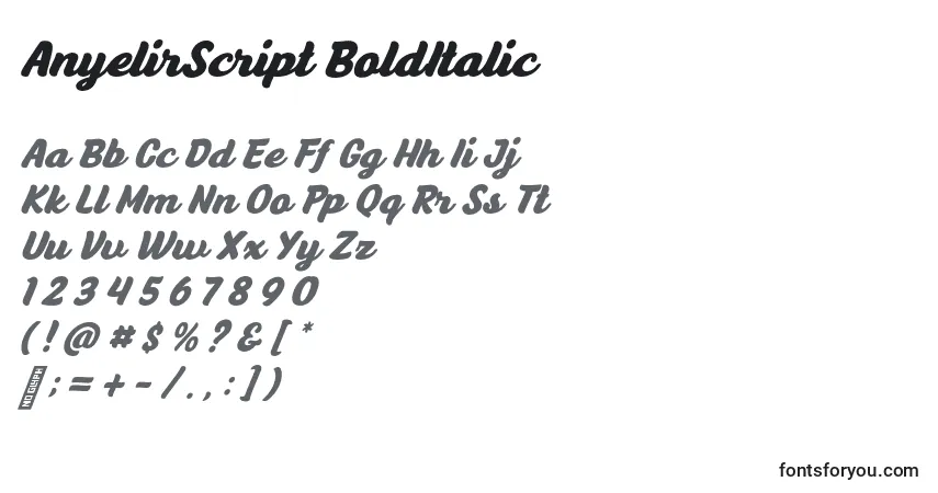 Police AnyelirScript BoldItalic - Alphabet, Chiffres, Caractères Spéciaux