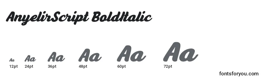 AnyelirScript BoldItalic Font Sizes