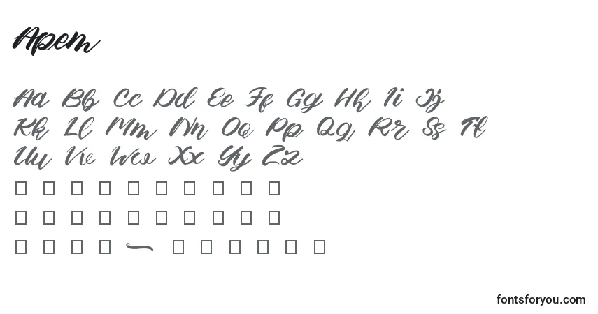 Schriftart Apem – Alphabet, Zahlen, spezielle Symbole