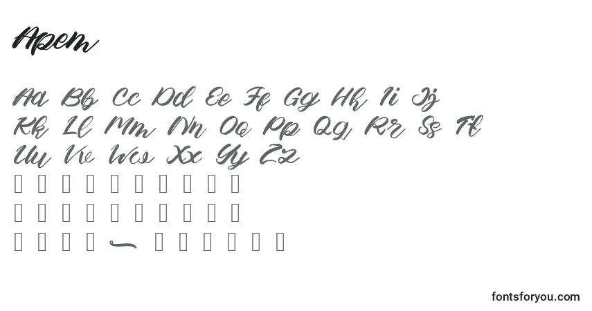Schriftart Apem (119799) – Alphabet, Zahlen, spezielle Symbole