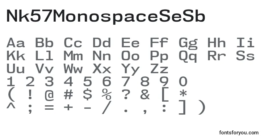 Czcionka Nk57MonospaceSeSb – alfabet, cyfry, specjalne znaki