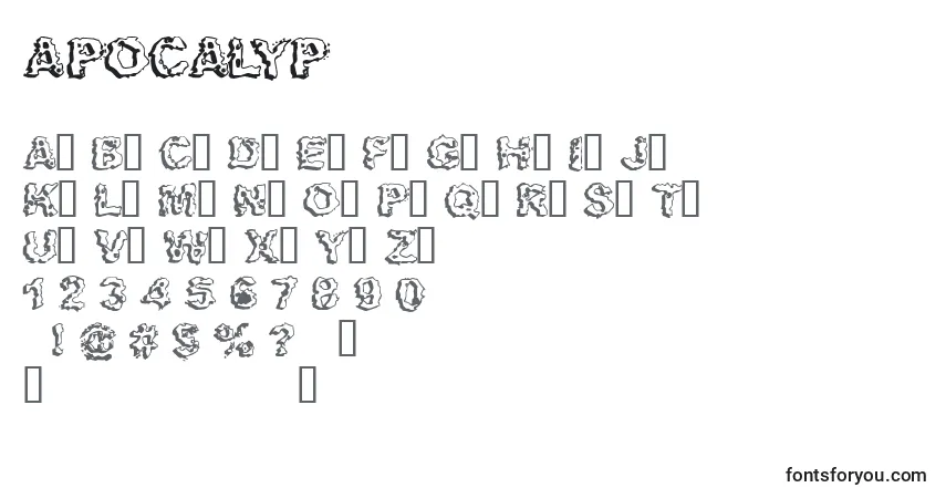 Schriftart APOCALYP (119801) – Alphabet, Zahlen, spezielle Symbole