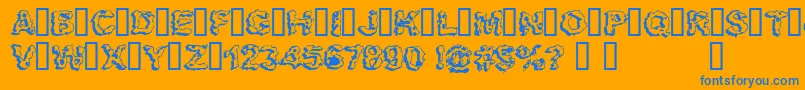 APOCALYP-Schriftart – Blaue Schriften auf orangefarbenem Hintergrund