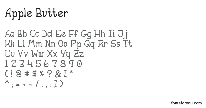 Schriftart Apple Butter – Alphabet, Zahlen, spezielle Symbole