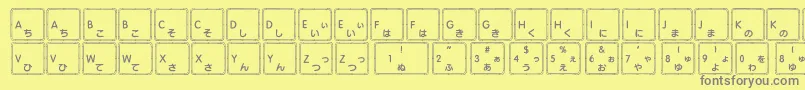 Saiba mais sobre a fonte Apple Japanese Keyboard Fonte Apple Japanese Keyboard – fontes cinzas em um fundo amarelo