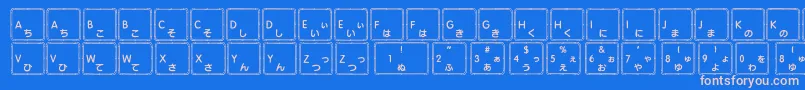 Apple Japanese Keyboard-fontti – vaaleanpunaiset fontit sinisellä taustalla