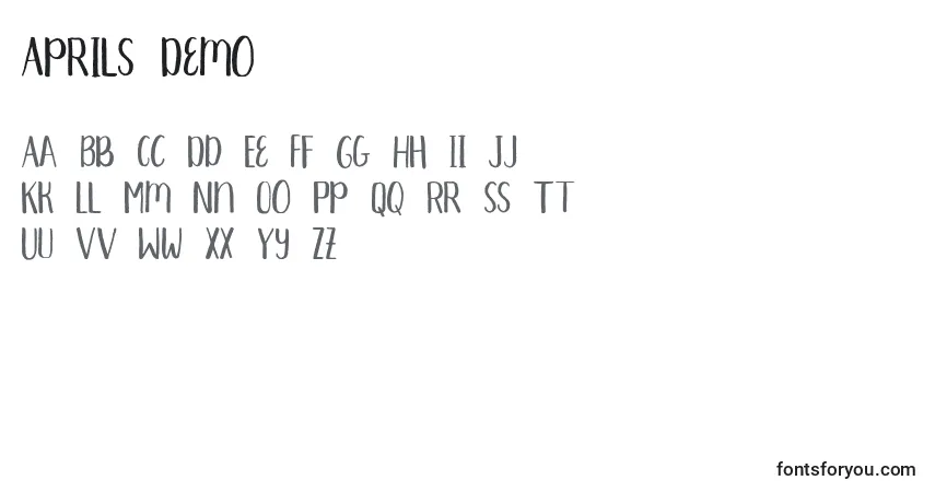 Czcionka Aprils Demo – alfabet, cyfry, specjalne znaki