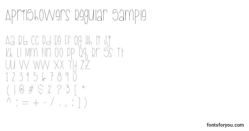 Schriftart AprilShowers Regular Sample – Alphabet, Zahlen, spezielle Symbole