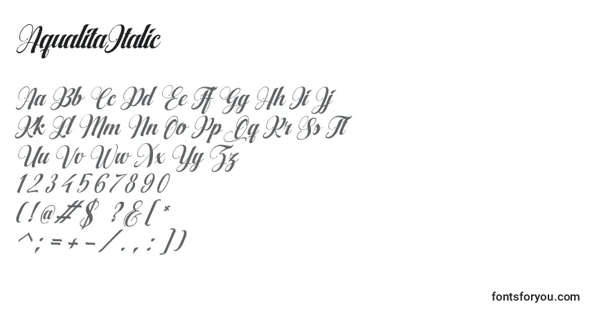 Schriftart AqualitaItalic – Alphabet, Zahlen, spezielle Symbole