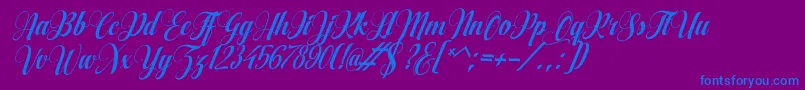 AqualitaItalic-Schriftart – Blaue Schriften auf violettem Hintergrund