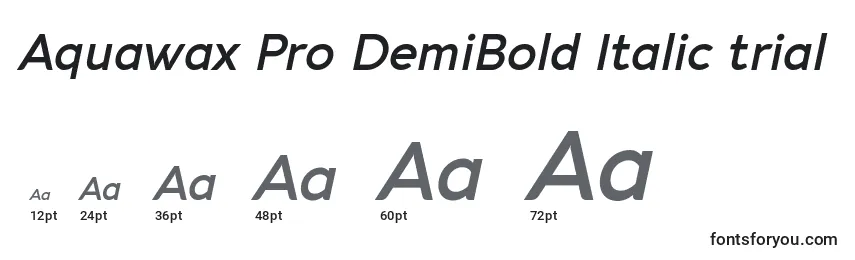 Tamanhos de fonte Aquawax Pro DemiBold Italic trial