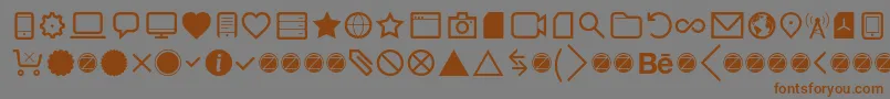 フォントAquawax Pro Pictograms Regular – 茶色の文字が灰色の背景にあります。