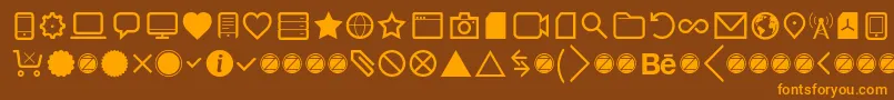 フォントAquawax Pro Pictograms Regular – オレンジ色の文字が茶色の背景にあります。