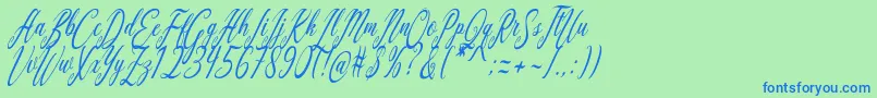 フォントAquilera Script – 青い文字は緑の背景です。